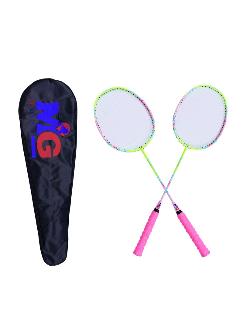 MG High Carbon Alloy Badminton Set, lightweight Ultra Shaft Badminton Racket, Including Badminton Bag-Pink/Green