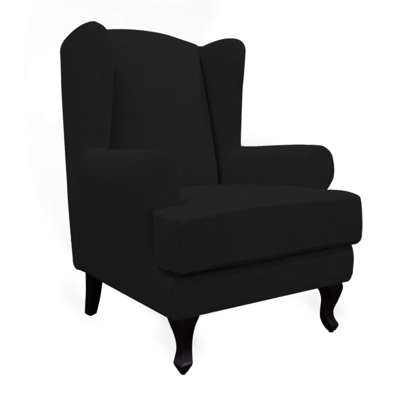 EasyGoing Stretch Wingback Chair Sofa Slipcover 2Piece Sofa Cover Furniture Protector Couch Soft with Elastic Bottom Spandex Jacquard Fabric Small Checks Black