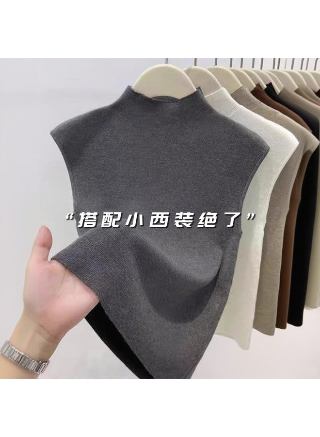 Modal French-Style Semi-High Neck Flutter Sleeve Knitted Vest For Women, Sleeveless Layering Versatile Slim-Fitting Base Layer For Autumn And Winter - Image 2
