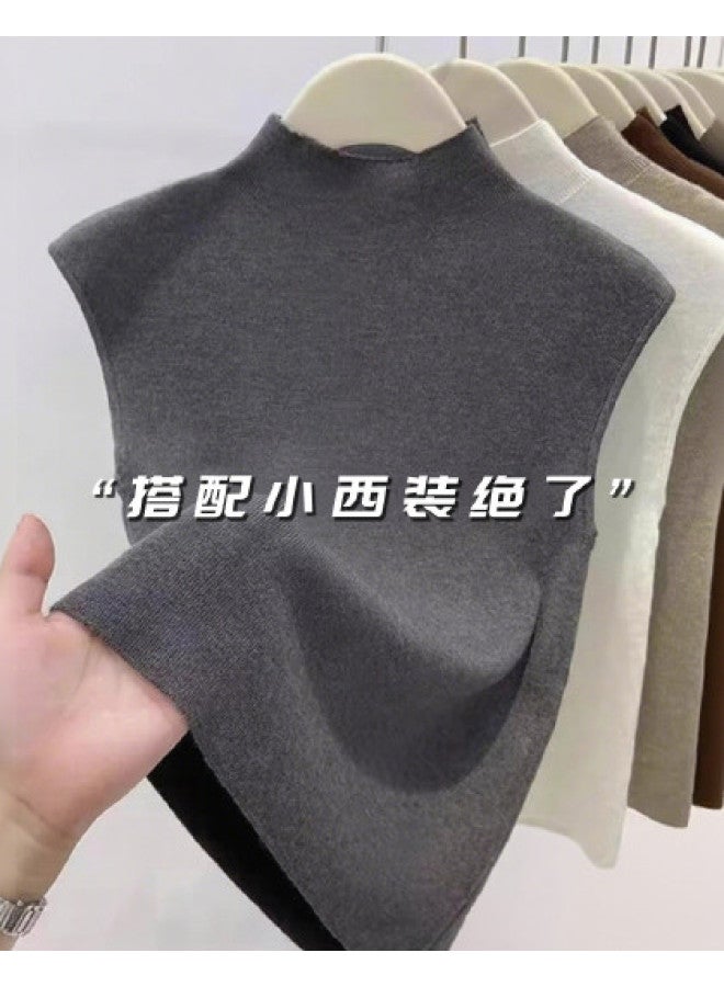Modal French-Style Semi-High Neck Flutter Sleeve Knitted Vest For Women, Sleeveless Layering Versatile Slim-Fitting Base Layer For Autumn And Winter - Image 1