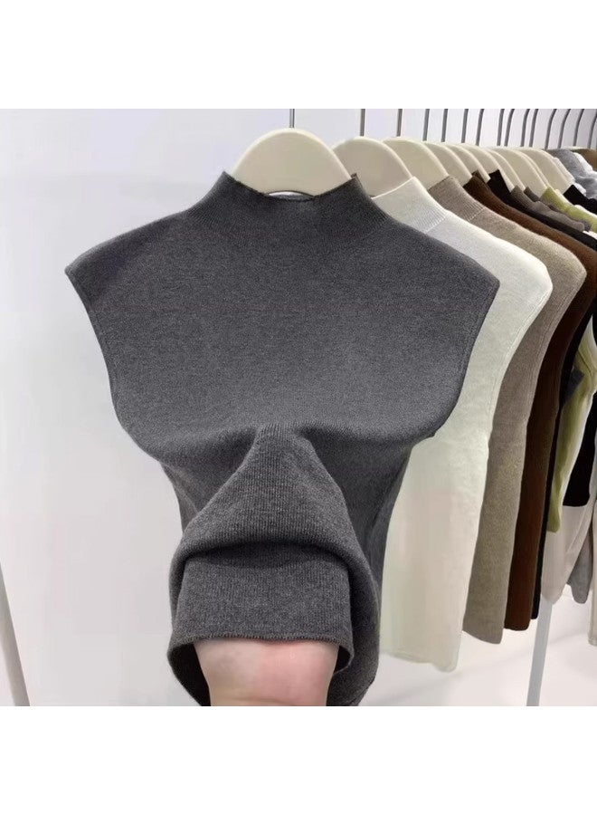 Modal French-Style Semi-High Neck Flutter Sleeve Knitted Vest For Women, Sleeveless Layering Versatile Slim-Fitting Base Layer For Autumn And Winter - Image 4