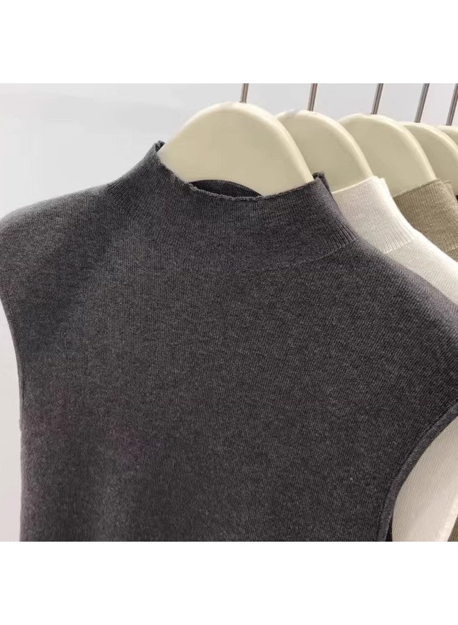 Modal French-Style Semi-High Neck Flutter Sleeve Knitted Vest For Women, Sleeveless Layering Versatile Slim-Fitting Base Layer For Autumn And Winter - Image 5