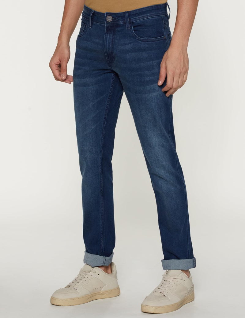 Peter England Men's Mid Rise Wash Stretchable Jeans Dark Navy - Image 2
