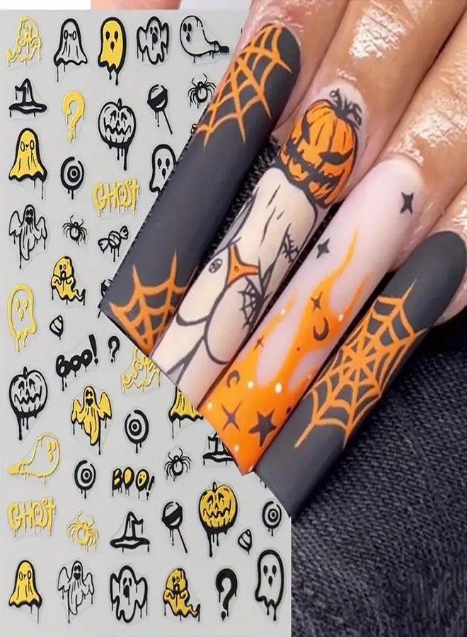 LYLYNB Halloween Nail Stickers, 4 Sheets, Black, Halloween Themed (Pumpkin, Ghost, Cat, Spider Web, Spider), Acrylic, Single Use, Rectangular, Nail Stickers - Image 3