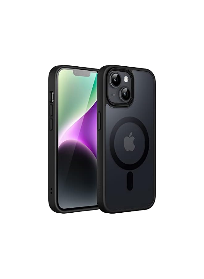 JETech Magnetic Case for iPhone 14 Plus 6.7-Inch Compatible with MagSafe, Translucent Matte Back Slim Shockproof Phone Cover (Black)