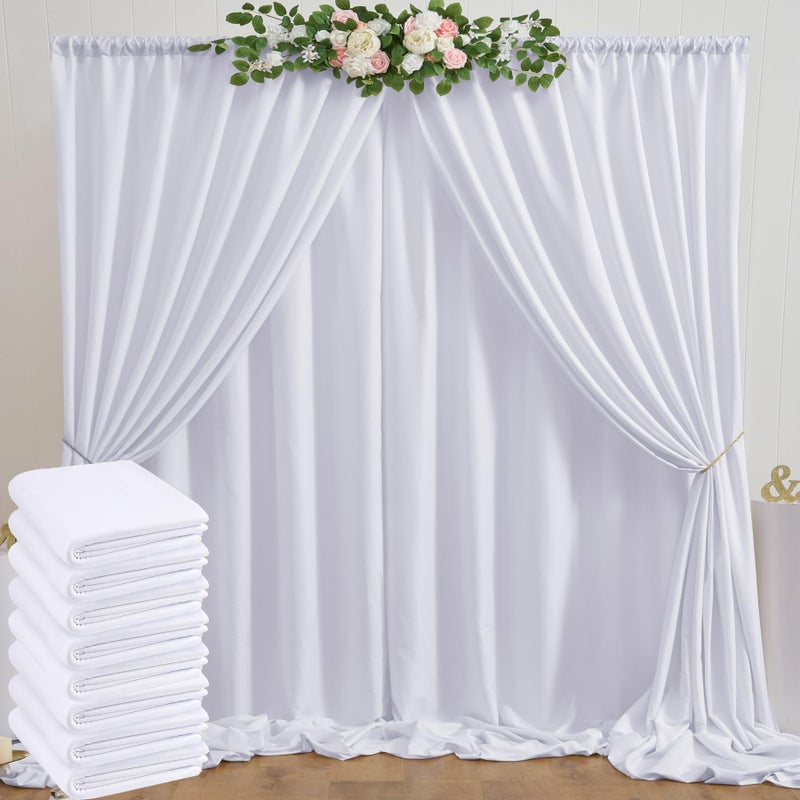 Htper 40ft x 10ft White Backdrop Curtain Panels for Parties Thick Wrinkle Resistant 8 Panels Polyester Wedding Backdrop Drapes for Birthday Photography Party Home Decorations