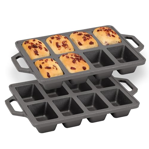 Flavehc 2pack Cast Iron Mini Loaf Pans 8-Cavity Bread Loaf Pans Pre-Seasoned Baking Pan Molds with Handle Bread Pans for Homemade Bread - Image 1