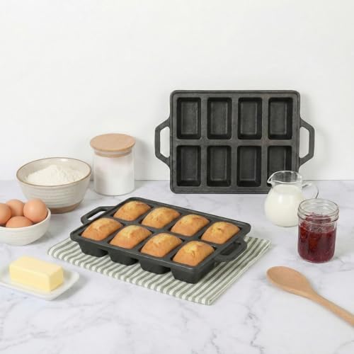 Flavehc 2pack Cast Iron Mini Loaf Pans 8-Cavity Bread Loaf Pans Pre-Seasoned Baking Pan Molds with Handle Bread Pans for Homemade Bread - Image 5
