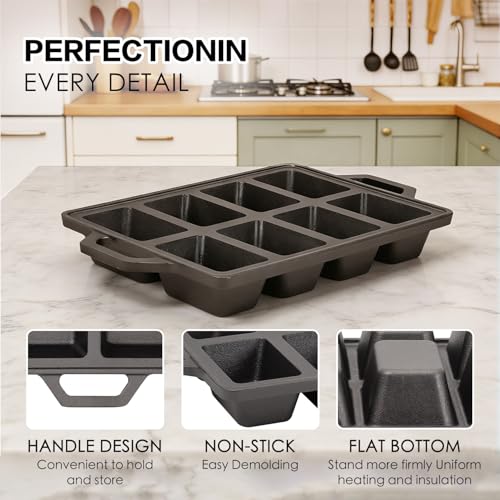 Flavehc 2pack Cast Iron Mini Loaf Pans 8-Cavity Bread Loaf Pans Pre-Seasoned Baking Pan Molds with Handle Bread Pans for Homemade Bread - Image 3