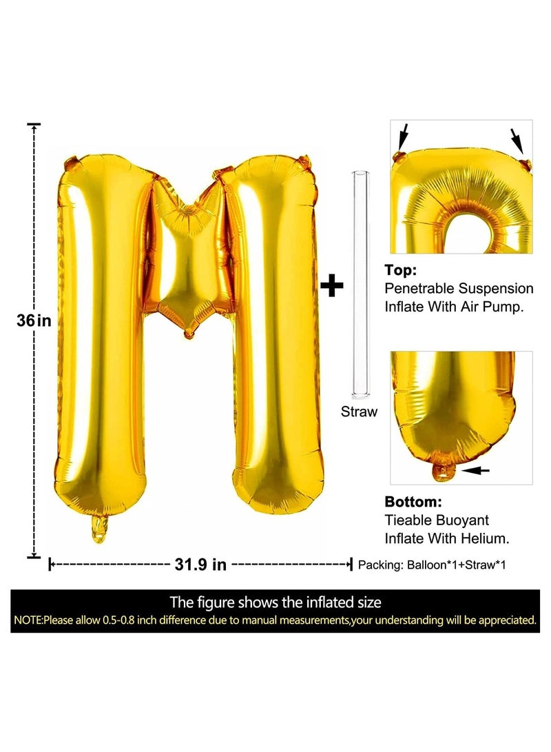 جولد إيدج بالونات هيليوم من رقائق معدنية ذهبية عملاقة مقاس 32 بوصة على شكل حرف M، بالون مايلر كبير واحد، زينة حفلات أعياد الميلاد، وحفلات استقبال المولود الجديد (ذهبي M) - Image 5