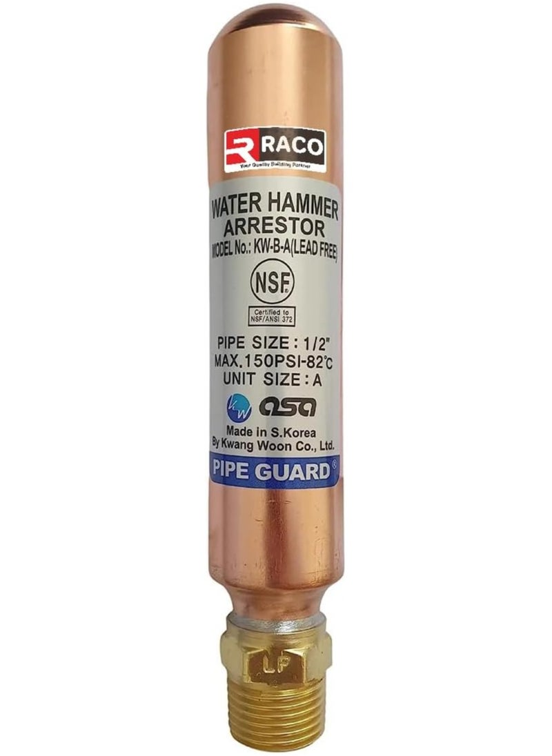 RACO RACO Water Hammer Arrestor, Lead-Free Copper and Brass, 1/2" BSP Thread Connection  - Image 1