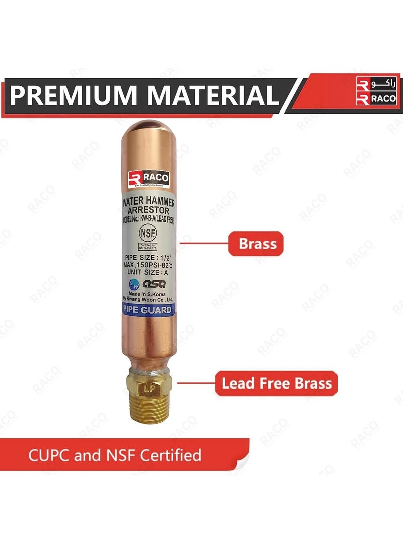 RACO RACO Water Hammer Arrestor, Lead-Free Copper and Brass, 1/2" BSP Thread Connection  - Image 2