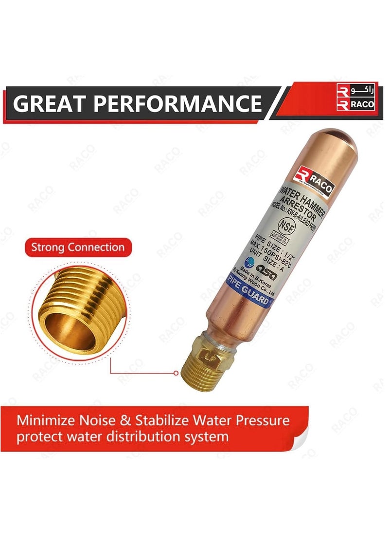 RACO RACO Water Hammer Arrestor, Lead-Free Copper and Brass, 1/2" BSP Thread Connection  - Image 3
