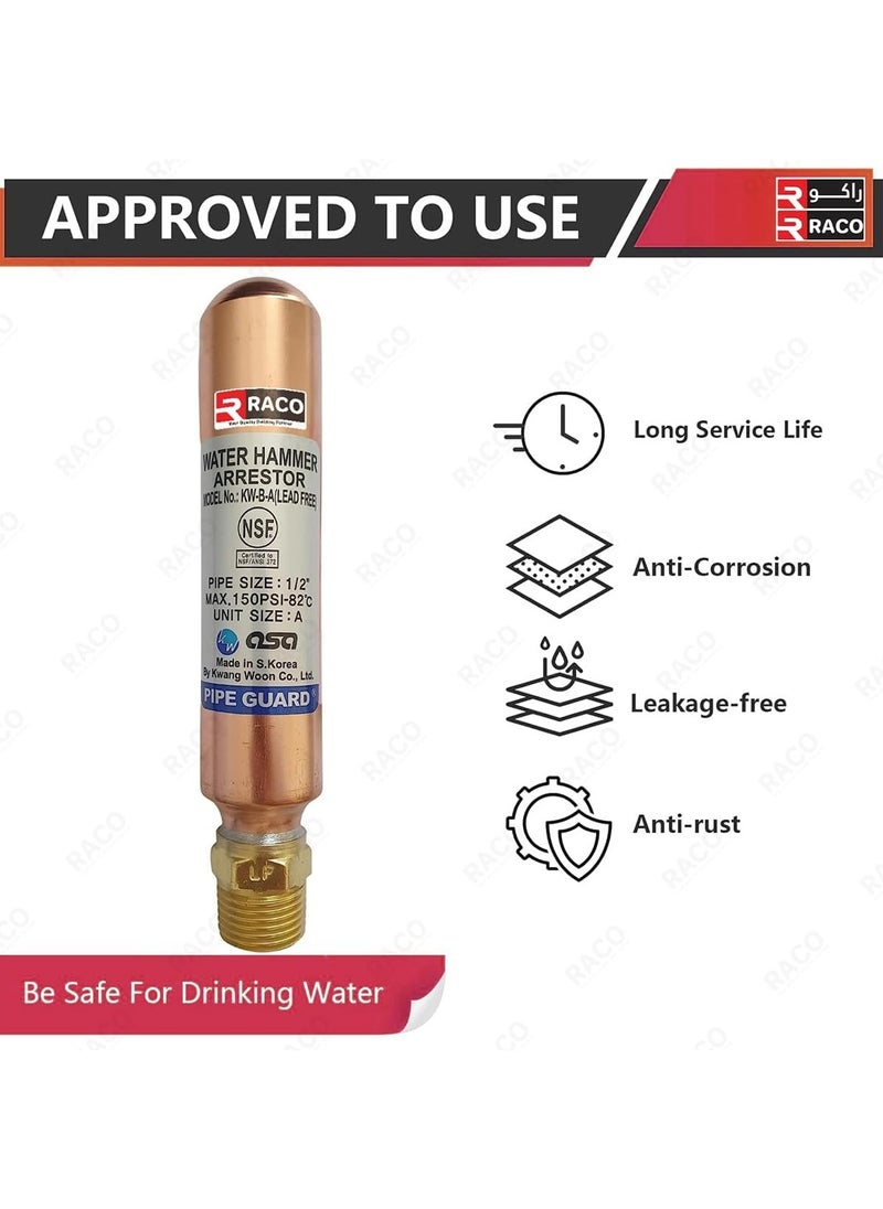 RACO RACO Water Hammer Arrestor, Lead-Free Copper and Brass, 1/2" BSP Thread Connection  - Image 4