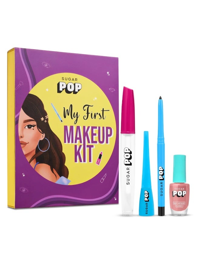 SUGAR POP My First Makeup Kit | Gift Set for Women | Kajal, Eyeliner, Nail Lacquer, Lip Gloss | Combo of 4 - Image 1