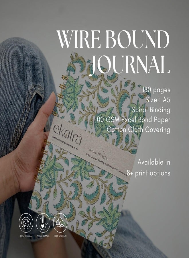 Ekatra A5 Spiral Bound Journal | Handcrafted 100 GSM Paper Notebook | 150 Ruled Pages | Elephant Motif Fabric Cover | Sustainable Wire-Bound Diary for Notes & Gifting - Image 3