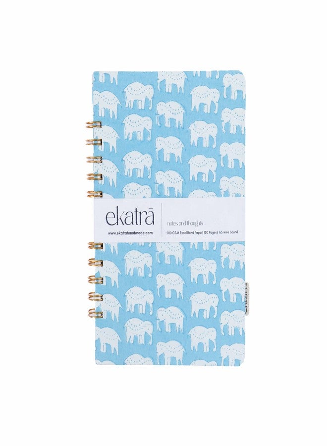 Ekatra A5 Spiral Bound Journal | Handcrafted 100 GSM Paper Notebook | 150 Ruled Pages | Elephant Motif Fabric Cover | Sustainable Wire-Bound Diary for Notes & Gifting - Image 1