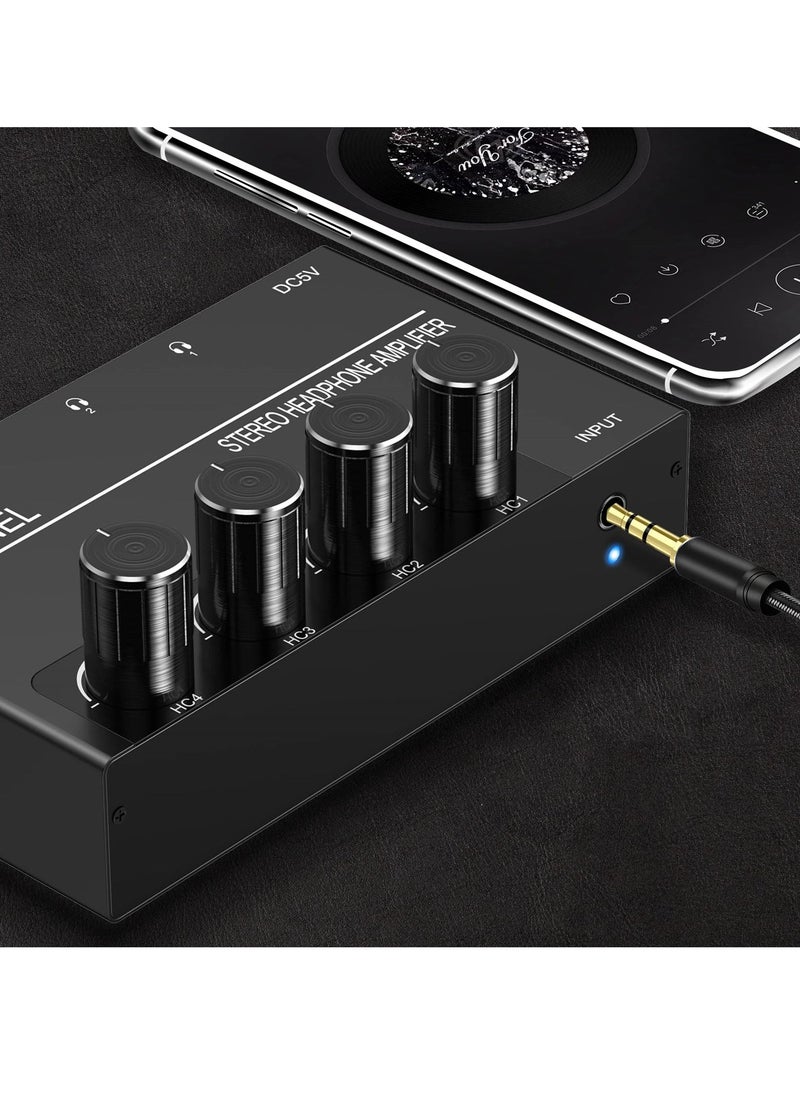 4 Channel Headphone Amplifier, Stereo Audio Amp Splitter with 4 Headphones Output Jacks and Audio Input - Ideal for Music Sharing and DJ - Image 4