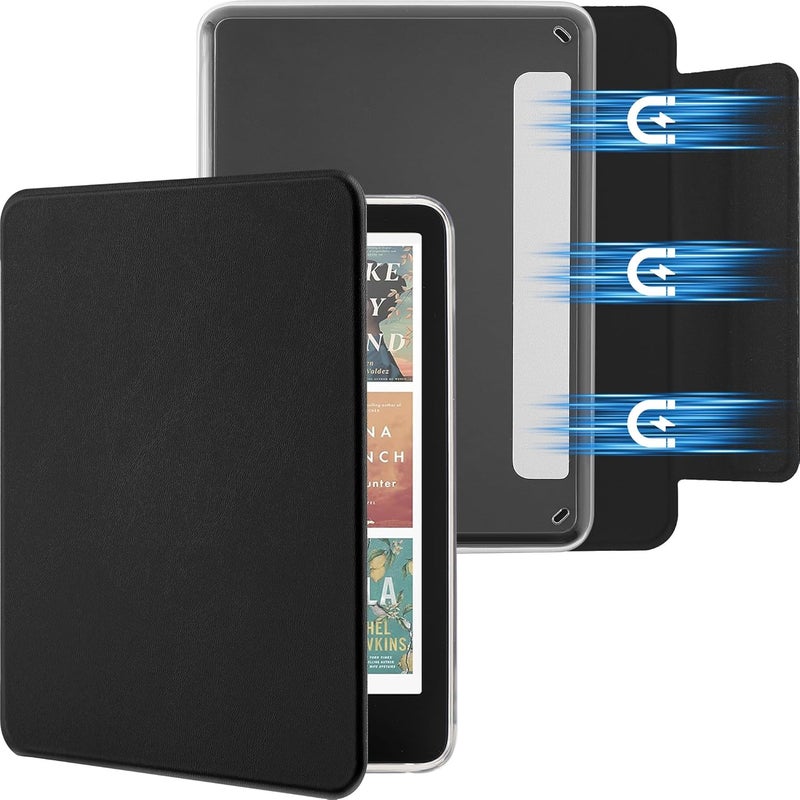 حافظة مغناطيسية قابلة للفك من لجهاز Kindle Paperwhite مقاس 7 بوصة، الجيل الثاني عشر 2024 وKindle Colorsoft Signature Edition، غلاف خارجي رقيق من البولي يوريثان (PU) مع وظيفة تشغيل/إيقاف التلقائي، لون أسود - Image 1