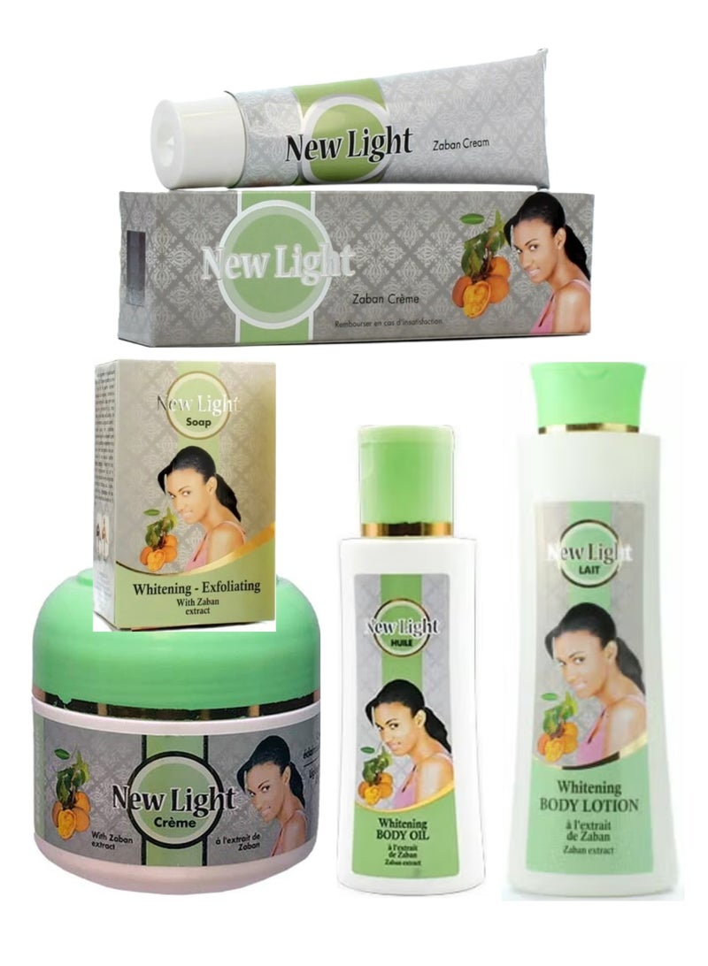 نيو لايت كريم تفتيح البشرة الجديد بخلاصة الزبان، يرطب وينعم ويفتح لون البشرة. متوفر في عبوات متعددة: كريم للجسم 300 غرام، لوشن 400 مل، زيت للجسم 100 مل، صابون 350 غرام، وكريم أنبوبي. - Image 1