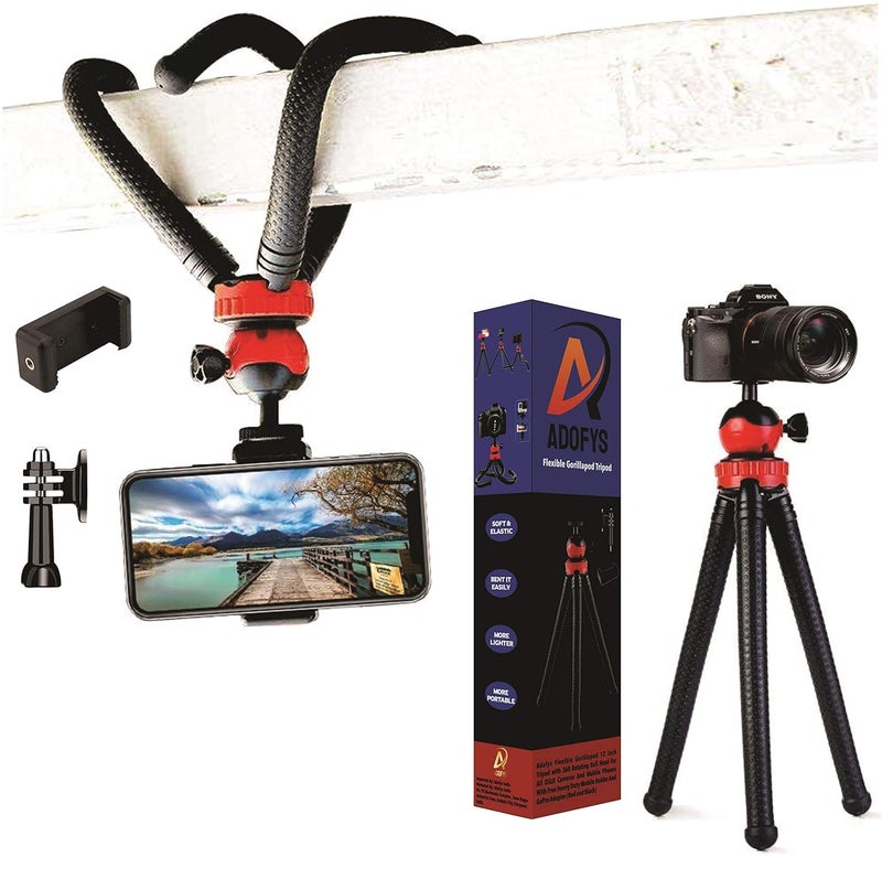 Adofys Camera Flexible Tripod, Cell Phone Tripod 12 Inch Gorilla Tripod Lightweight Bendable Tripod with Heavy Duty Smartphone Stand, Compatible for Action Camera etc. - Image 1