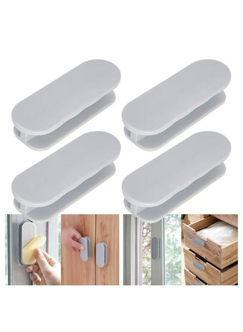 4Pcs Self-Stick Instant Cabinet Drawer for Kitchen Cabinet Knobs Drawer Window Door，Self-Stick Push Pull Helper(Gray)