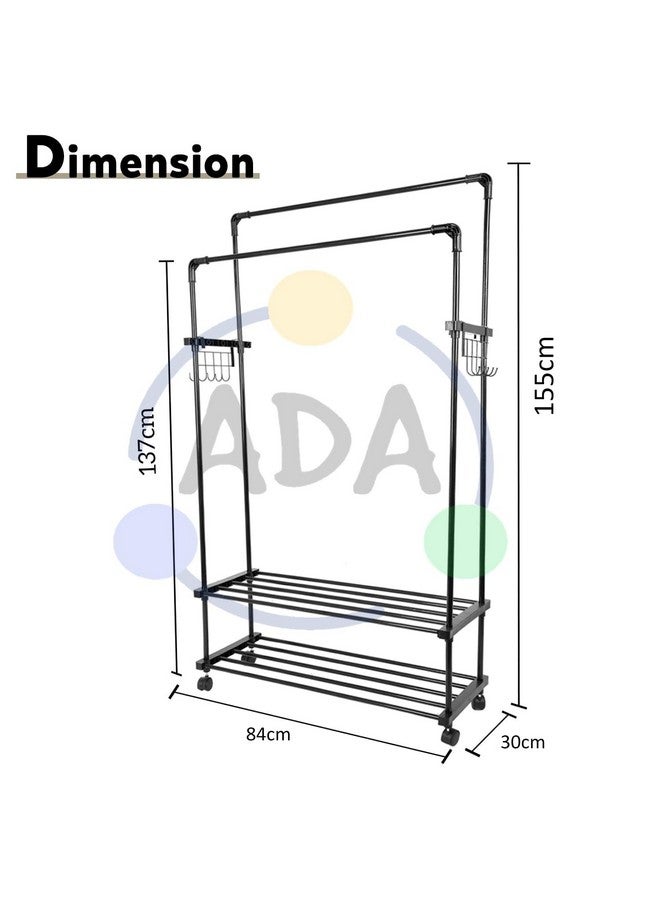 ADA ADA ® Premium High Density Metal Dual Layer Drizzle Garment Rack, 2-Tier Clothes Rail with 10 Side Hooks - Black (84 x 30 x 155cm)  - Image 5