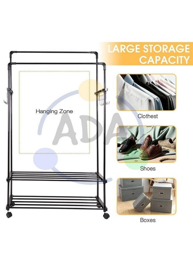 ADA ADA ® Premium High Density Metal Dual Layer Drizzle Garment Rack, 2-Tier Clothes Rail with 10 Side Hooks - Black (84 x 30 x 155cm)  - Image 4