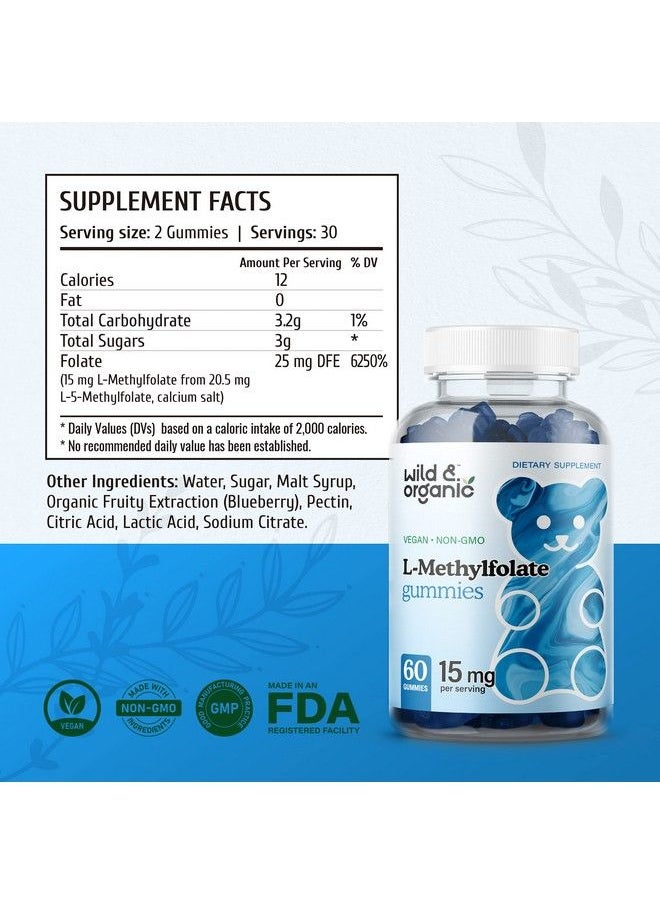 Wild & Organic - Lmethylfolate 15Mg Gummies Vitamin B Folate To Help Improve Wellness Mood Sleep Quality Brain Function Natural Diet Supplement For Supporting Immunity & Energy 60 Chewables - Image 1