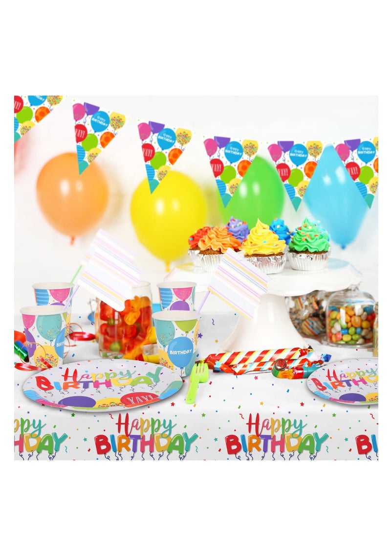SYOSI Birthday Party Supplies, Birthday Party Decorations, Theme Party Decoration, Birthday Table Cover Banner, Disposable Paper Plates Napkins Cups Serve 16  - Image 3