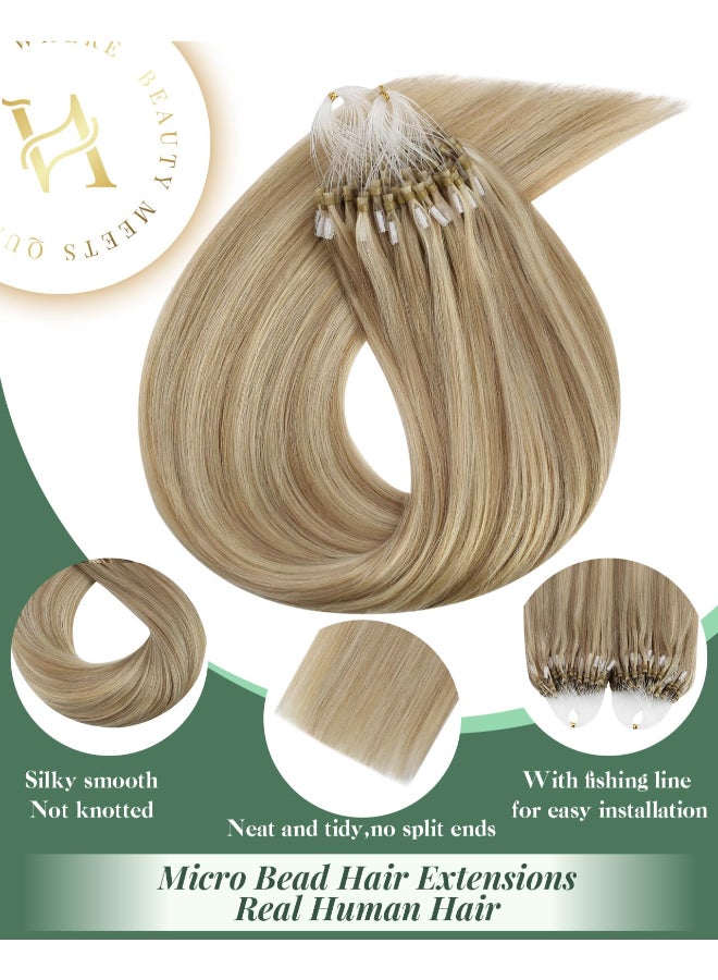 Ugeat 24 Inch Micro Loop Hair Extensions Highlight Microbead Hair Extensions Real Human Hair Light Blonde Highlights Golden Blonde Micro Ring Hair Extension by Cold Fusion 57G 50S - Image 4