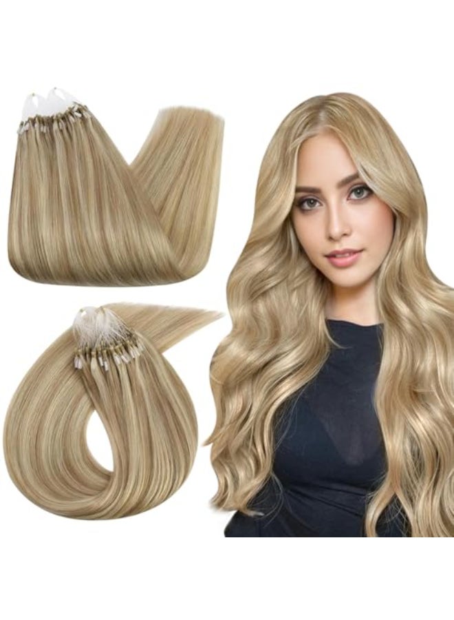 Ugeat 24 Inch Micro Loop Hair Extensions Highlight Microbead Hair Extensions Real Human Hair Light Blonde Highlights Golden Blonde Micro Ring Hair Extension by Cold Fusion 57G 50S - Image 1