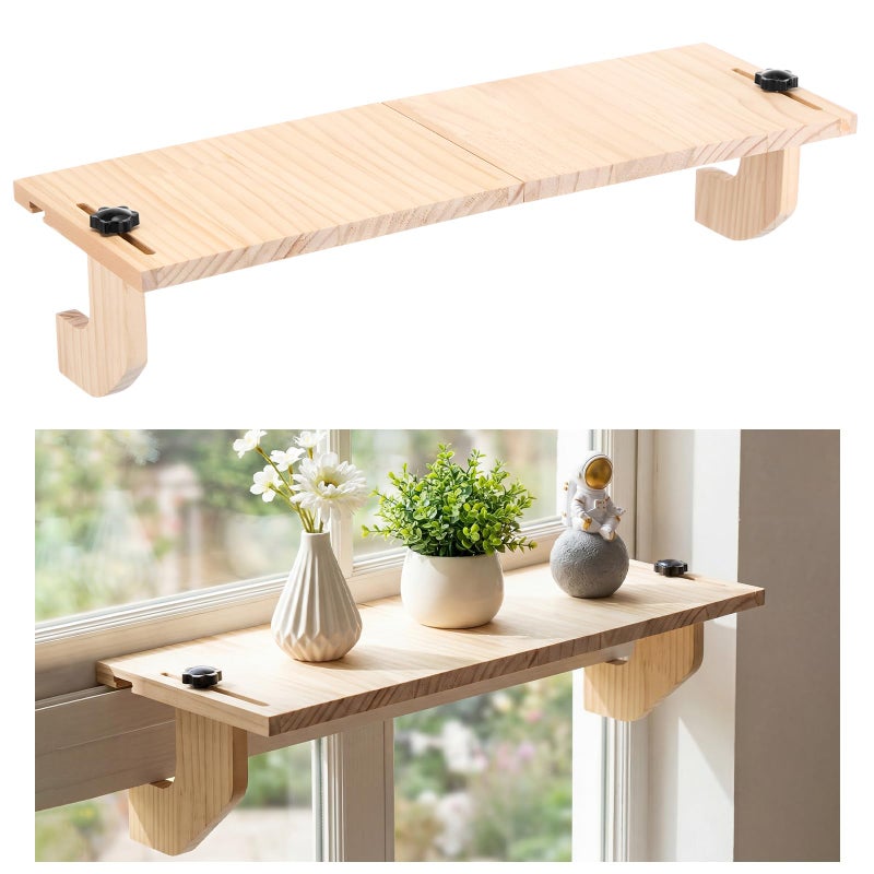 BrightRow 1 Pcs Brown Window Sill Plant Shelf for Plants 21.65 x 7.09 x 5.91 Inch Windowsill Extender Window Plant Floating Shelves No Drilling Wooden Bracket for Cat Perch Indoor Planters - Image 1