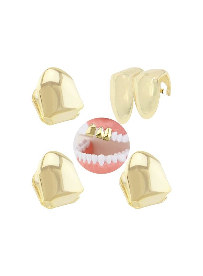 Simple polymer 4 Pieces 18K Plated Gold Hip Hop Teeth Grillz Gold Teeth Fake Teeth Hip Hop Single Teeth Grillz Caps Top Grill,Gold - Image 1