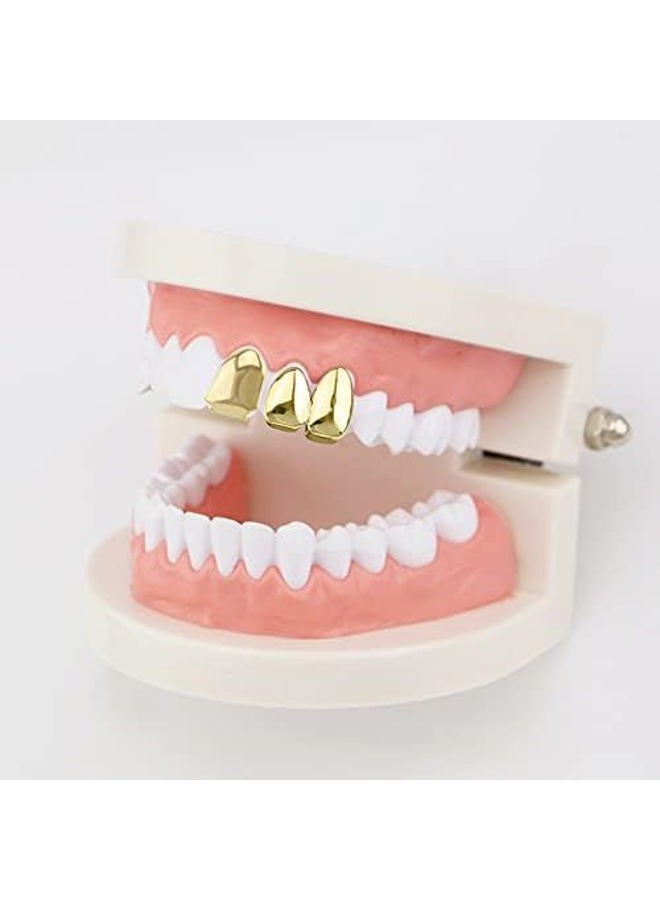 Simple polymer 4 Pieces 18K Plated Gold Hip Hop Teeth Grillz Gold Teeth Fake Teeth Hip Hop Single Teeth Grillz Caps Top Grill,Gold - Image 2