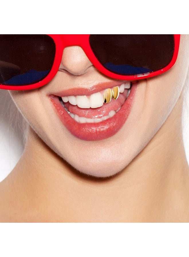 Simple polymer 4 Pieces 18K Plated Gold Hip Hop Teeth Grillz Gold Teeth Fake Teeth Hip Hop Single Teeth Grillz Caps Top Grill,Gold - Image 3