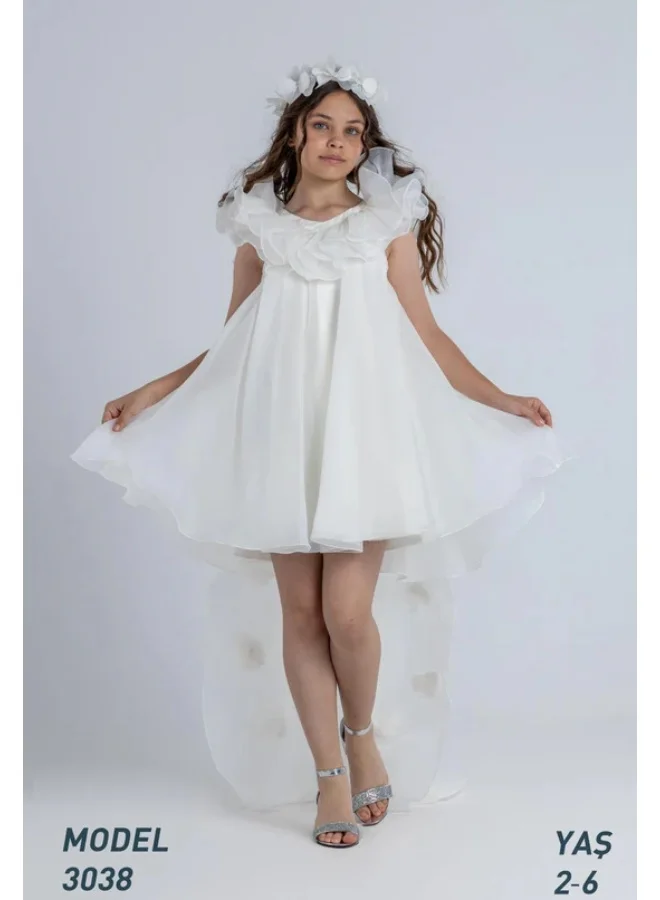 فيا بامبينو Ivory Petal High-Low Chiffon Dress