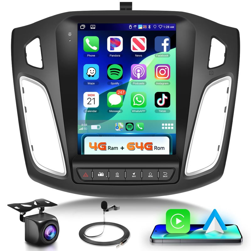 Podofo Android 15 4G64G Car Radio Stereo for Ford Focus 20122018 Wireless CarPlay Android Auto97 Inch IPS Touch Screen GPS Head Unit WiFi Bluetooth DSP Audio USB Dual Mic HD Rear Camera - Image 2