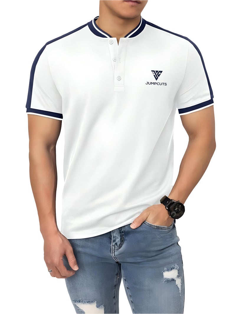 Jump cuts||High Neck Tshirt for Men||Half Sleeve||Cottonblend Regular Fit Tshirt for Men||Turtle Neck Tshirts for Men White - Image 1