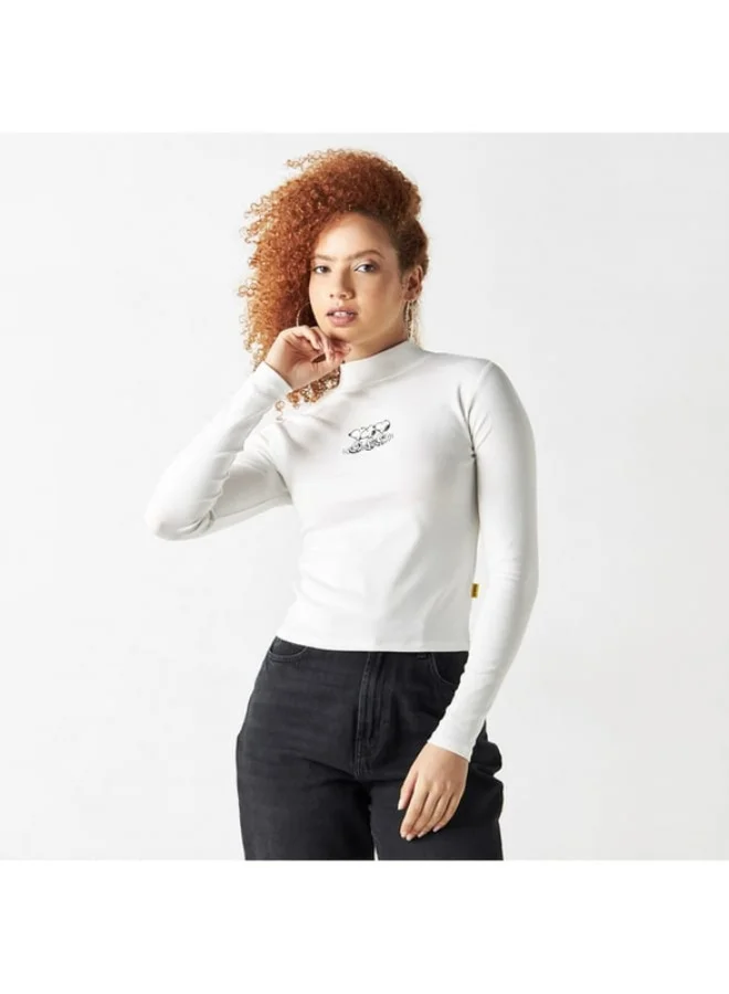 SP Characters Snoopy Dog Embroidered High Neck T-shirt with Long Sleeves