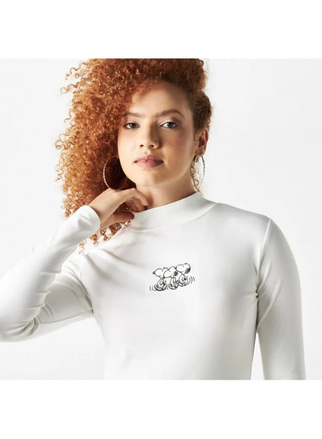SP Characters Snoopy Dog Embroidered High Neck T-shirt with Long Sleeves
