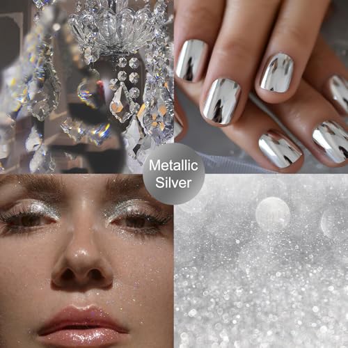 KYDA Glitter Powder Spray Loose Shimmer Powder Highlighter Spray Makeup for Face Body Hair Lasting Glitter Hairspray Cosmetic Sparkling Body Makeup Metallic Silver - Image 5