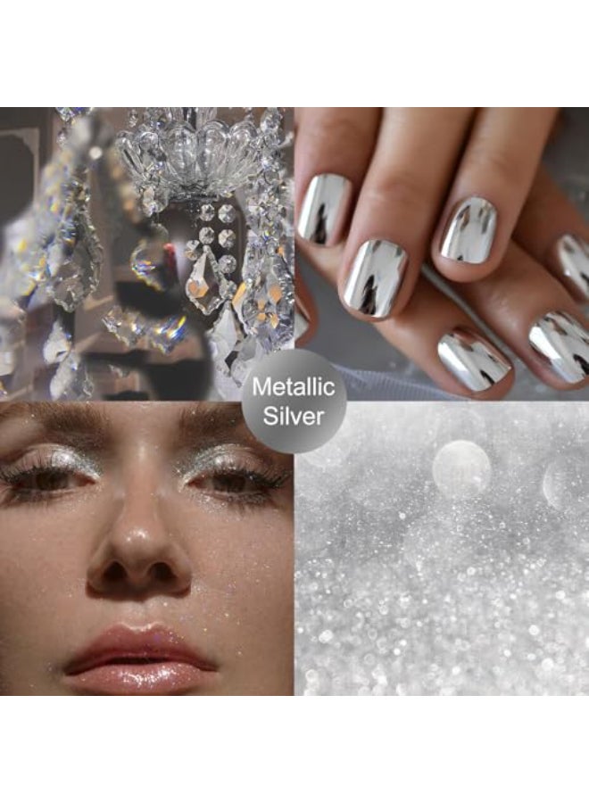 KYDA Glitter Powder Spray Loose Shimmer Powder Highlighter Spray Makeup for Face Body Hair Lasting Glitter Hairspray Cosmetic Sparkling Body Makeup Metallic Silver - Image 4