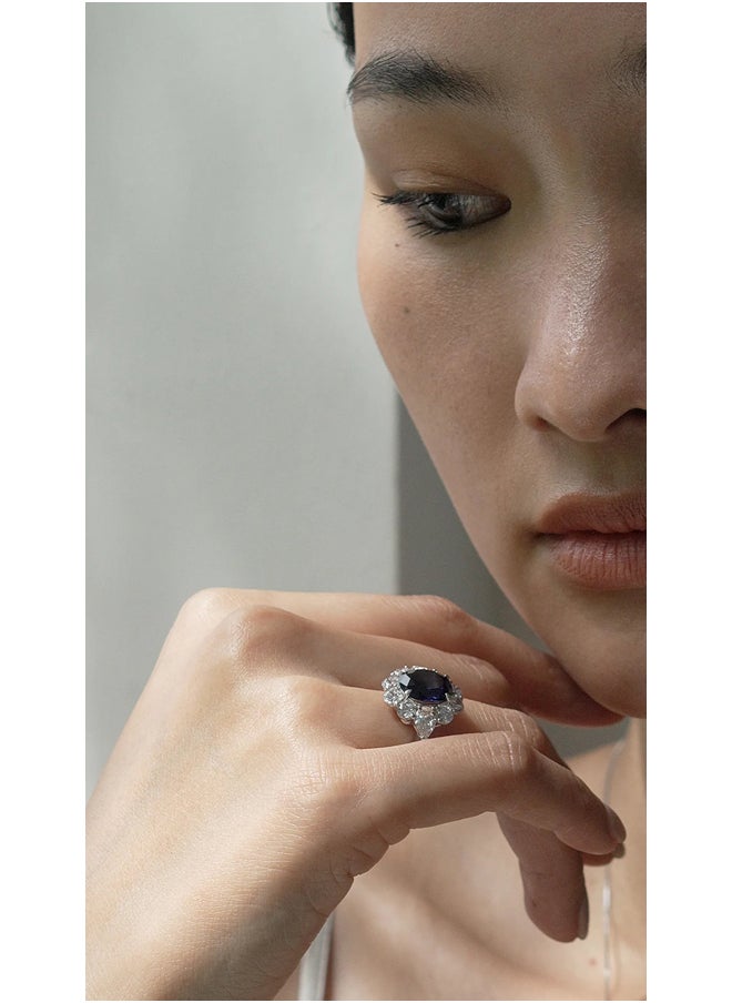 Artsy Silver - Blue Sapphire Oval Ring - Image 1