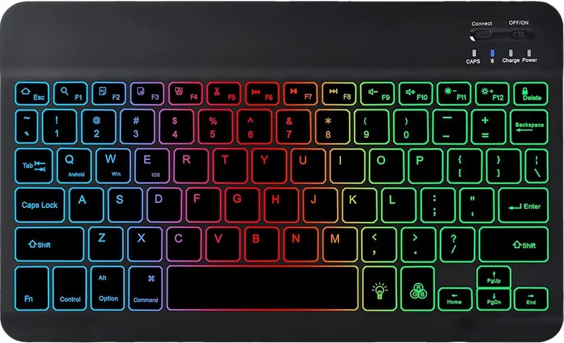 Valkyrie RGB 7 Color Rainbow Bluetooth Wireless Turkish Keyboard - Android Ios Windows Compatible - Rechargeable - 10 Inch - Multimedia - Ultra Thin Design