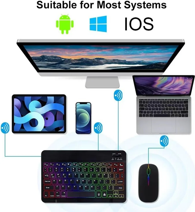 Valkyrie RGB 7 Color Rainbow Bluetooth Wireless Turkish Keyboard - Android Ios Windows Compatible - Rechargeable - 10 Inch - Multimedia - Ultra Thin Design
