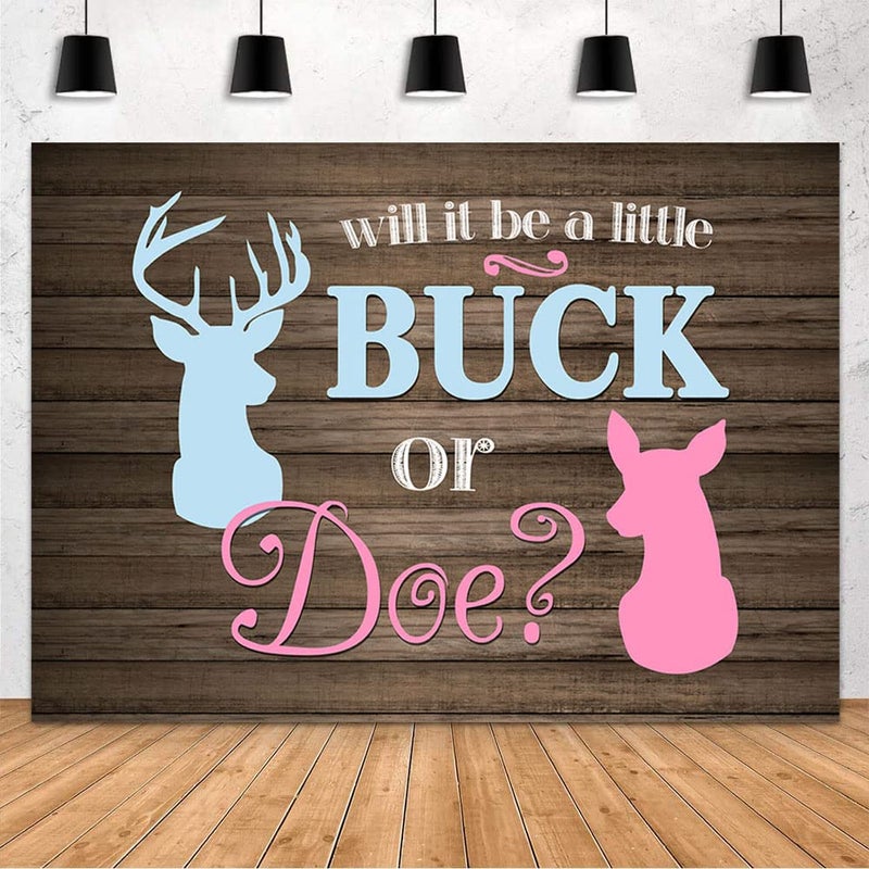 MEHOFOND 7x5ft Buck or Doe Gender Reveal Baby Shower Backdrop Rustic Wood Boy or Girl Deer Photography Background Banner for Dessert Table Supplies Party Decoration Photo Shoot Props