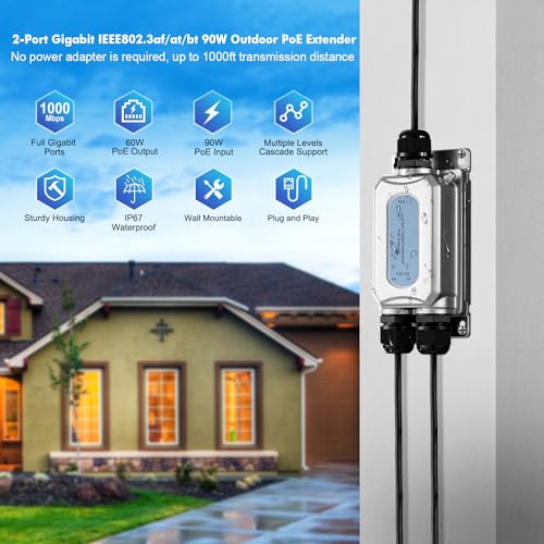 MokerLink Outdoor 3 Port Gigabit PoE Extender, IEEE 802.3 af/at/bt PoE Repeater 90W, 10/100/1000Mbps, 1 PoE in 2 PoE Out, Wall Mount IP67 Waterproof POE Passthrough Switch - Image 2