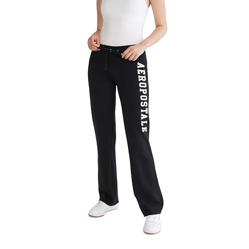 AEROPOSTALE Women's Aero Logo Fit and Flare Sweatpants, Dark Black, Small - Image 3