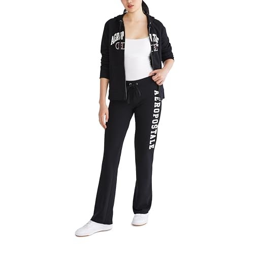 AEROPOSTALE Women's Aero Logo Fit and Flare Sweatpants, Dark Black, Small - Image 2